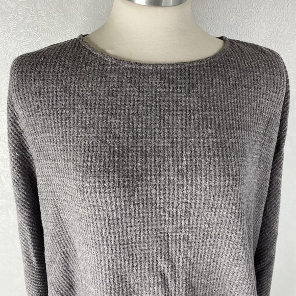 THML Sz M Cropped Gray Waffle Knit Sweater - Picture 4 of 12